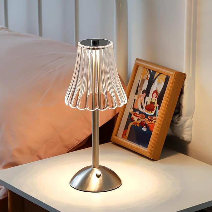 Liliful 2 Pcs Cordless Table Lamp Rechargeable Touch LED Small Gold Portable Battery Operated USB-c Desk Lamp 3 Color Dimmable for Bedroom Living Room Dining (Silver,Rose Style)