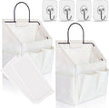 Kanrichu 2pcs Small Wall Hanging Organizer Bag, Linen Fabric Door Hanging Storage Basket with Pockets, Waterproof Bin for Kitchen, Bedroom, Office, RV Camper (White)