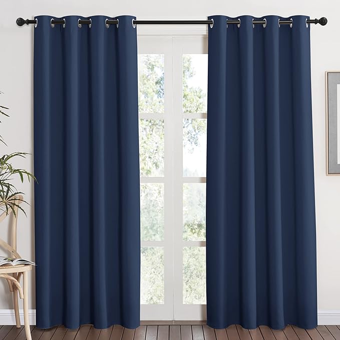 NICETOWN Blackout Curtain Panel - Light Blocking Room Darkening Drape/Drapery for Nursery Room, Ring Top, Navy, 52 inches Wide by 84 inches Long, 1 PC