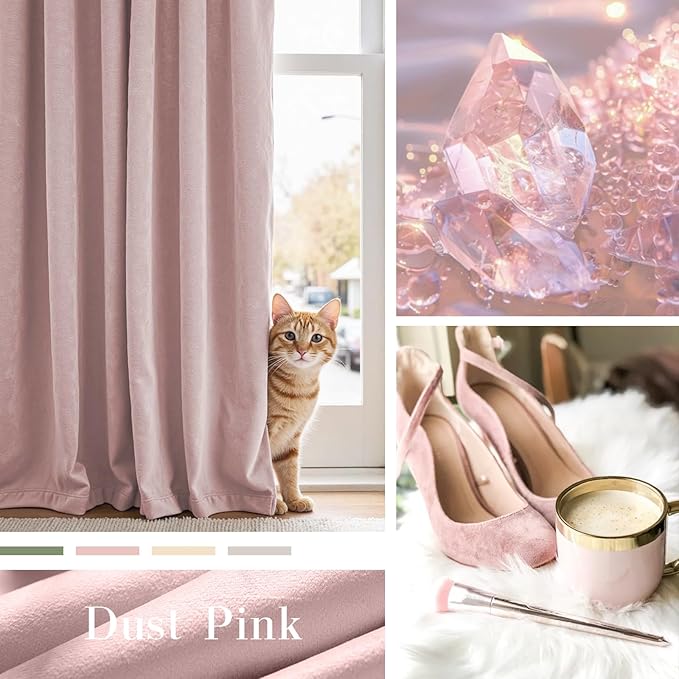Lazzzy Velvet Blackout Curtains Thermal Insulated Room Window Drapes Super Soft Luxury Curtains for Living Room Bedroom Rod Pocket 2 Panels, Dusty Pink, 52" W x 96" L