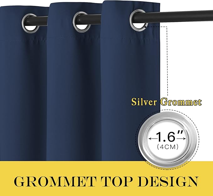NICETOWN Blackout Curtain Panel Grommet - All Season Eyelet Top Blackout Drapery for Bedroom/Living Room/Glass Door, Navy, 1 Panel of 52 x 45 inches