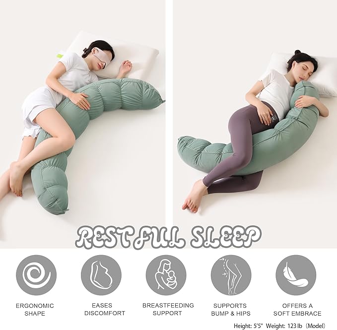 Peallow(Pat. Pend) – Long Round Body Pillow for Adults, Bolster Pillow for Sleeping, Soft and Supportive Pillow for Sleeping & Lumbar Support(Willow Green,59")