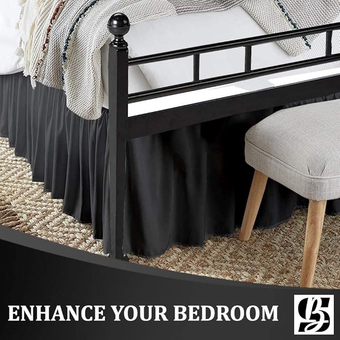 SKY BEDDINGS - Queen Size Ruffled Bed Skirt with Split Corners - 12 Inch Drop Dust Ruffle Bed Skirt with Platform Three Sided Coverage - 100% Microfiber, Dark Grey