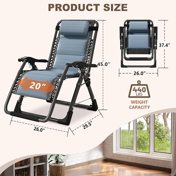 DoCred Comfy Folding Recliner Chair for Bedroom, Living Room & Patio - Ice Touch Lounge Chair with Removable Tray for Indoor Outdoor