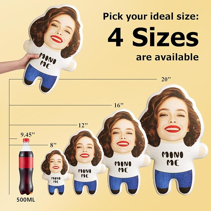 VEELU Custom Face Pillow Personalized Photo Body Pillows 3D Printing Head Body Shaped Pet Plush Stuffed for Home Sofa Decor Funny Valentine's Day Gag Gifts for Couples/Him/Her/Girlfriend/Boyfriend