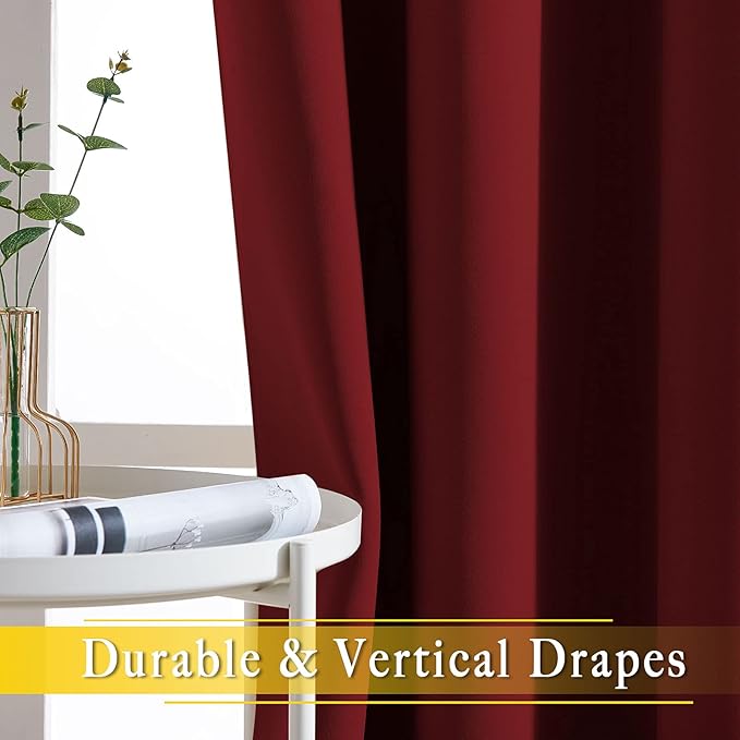 NICETOWN French Door Curtain for Window Extra Long & Wide, Grommet Thermal Curtain Panel for Sliding Glass Door/Patio Door (Burgundy Red, 1 Piece, W80 x L108)