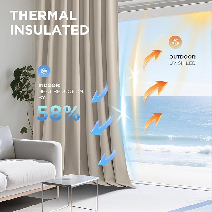Joydeco Light Beige 100% Blackout Curtains 72 Inch 2 Panels, Luxury Thermal Light Beige Velvet Curtains for Bedroom Living Room, Soundproof Blackout Window Drapes, Rod Pocket & Back Tab (52W x 72L)