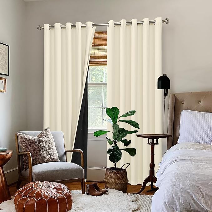 BGment Thermal Insulated 100% Blackout Curtains 84 Inch Length 2 Panels, Total Light Blocking Curtains for Bedroom, Grommet Window Drapes with Thick Black Liner, 60 Inch Wide Each Panel, Cream