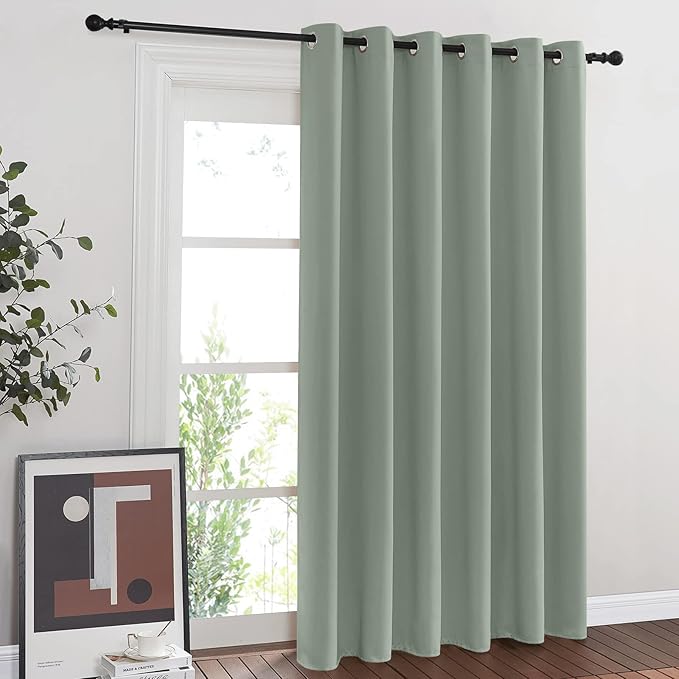 NICETOWN Sage Green Room Divider Curtains 84 inch Length, Grommet Thermal Insulated Blackout Patio Door Curtain Drape Sound Proof for Sliding Glass Door (1 Panel, W80 x L84)