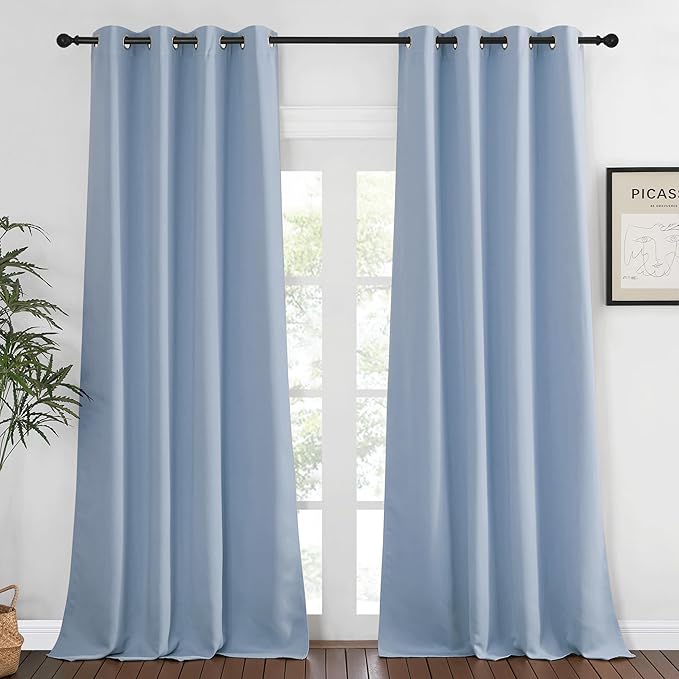 NICETOWN Blackout Curtains 120 inch Length for Sliding Glass Door, Grommet Thermal Insulated Room Darkening Sound Reducing Drapes for Room Divider, 1 Panel, W52 x L120, Vintage Blue
