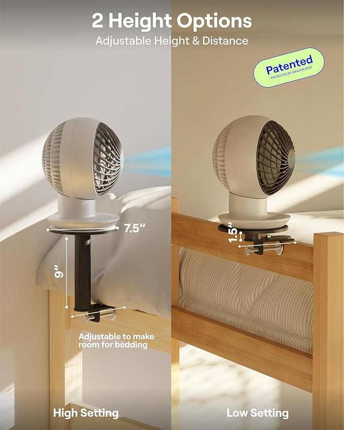 FanShelfie Adjustable Fan Holder for Dorm Room, Bunk & Lofted Bed, College Essentials for Boys & Girls, Patented Height & Distance Design, Compatible with Popular Dorm Fans, 2 Height Options (Black)
