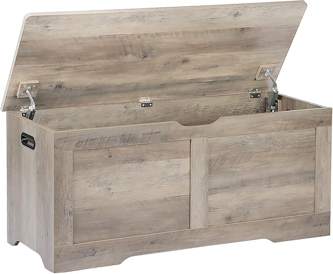 Timberer 39.4" Storage Chest, Wooden Storage Bench, Lift Top Toy Chest with 2 Safety Hinges, Large Toy Box, Entryway Bench for Living Room, Bedroom, Grey