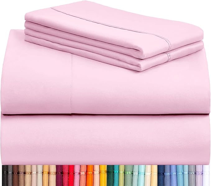 LuxClub 4 PC Sheet Set Bed Sheets Deep Pockets 16" Eco Friendly Wrinkle Free Cooling Machine Washable Hotel Bedding Silky Soft - Powder Pink King
