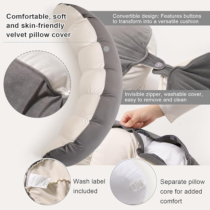 Peallow(Pat. Pend) – Long Round Body Pillow for Adults, Bolster Pillow for Sleeping, Soft and Supportive Pillow for Sleeping & Lumbar Support (Gray-White, 39")