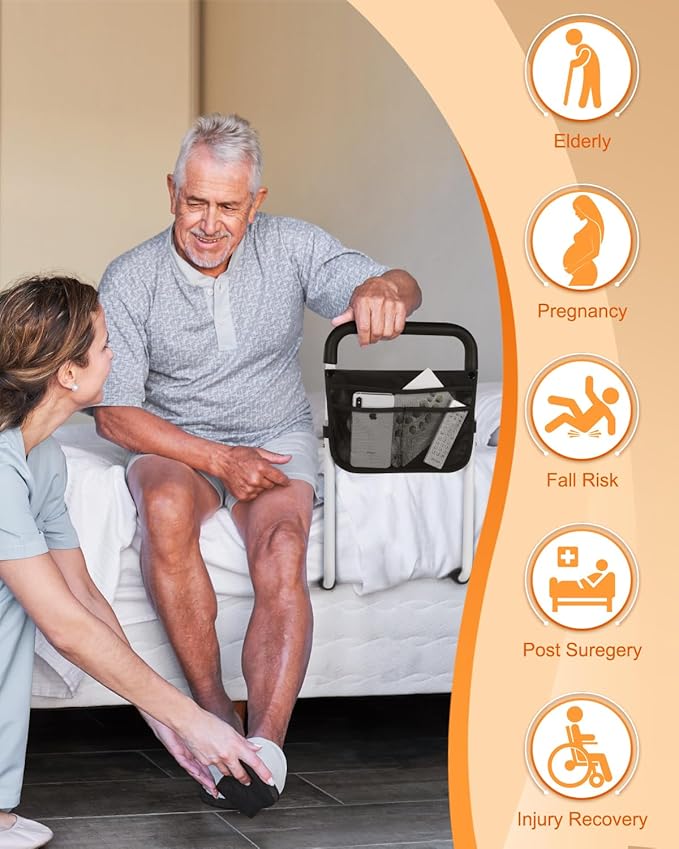 Yetulike Bed Rails for Elderly Adults Safety - Adjustable Bed Assist Rail for Seniors - Stable Beds Side Rails with Storage Bag & Fixing Strap, Fit King Queen Full Twin