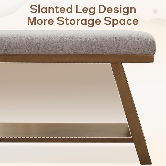 45" Entryway Bench Upholstered Storage Bench for Bedroom Shoe Rack Bench for Living Room, Hallway, Mudroom, Balcony, Sturdy Indoor Bench Seat Holds Up to 300 lbs (Light Grey)