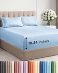 Extra Deep Twin Sheet Set - 4 Piece Breathable & Cooling Sheets - Hotel Luxury Bed Sheets Set - Easy & Secure Fit - Soft, Wrinkle Free & Comfy Sheets Set - Light Blue Sheet Set with Extra Deep Pockets