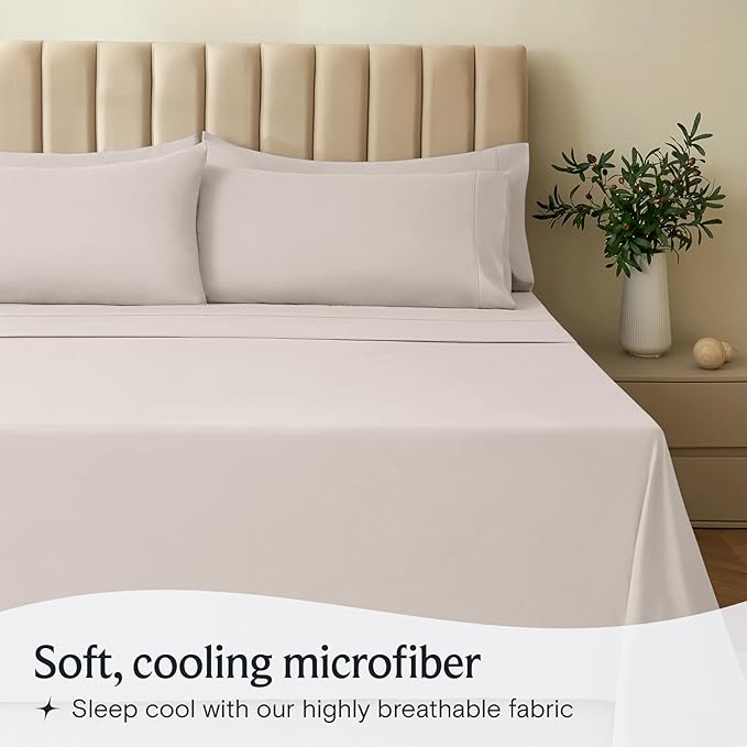 LuxClub 4 PC Sheet Set Bed Sheets Deep Pockets 16" Eco Friendly Wrinkle Free Cooling Machine Washable Hotel Bedding Silky Soft - Linen Full