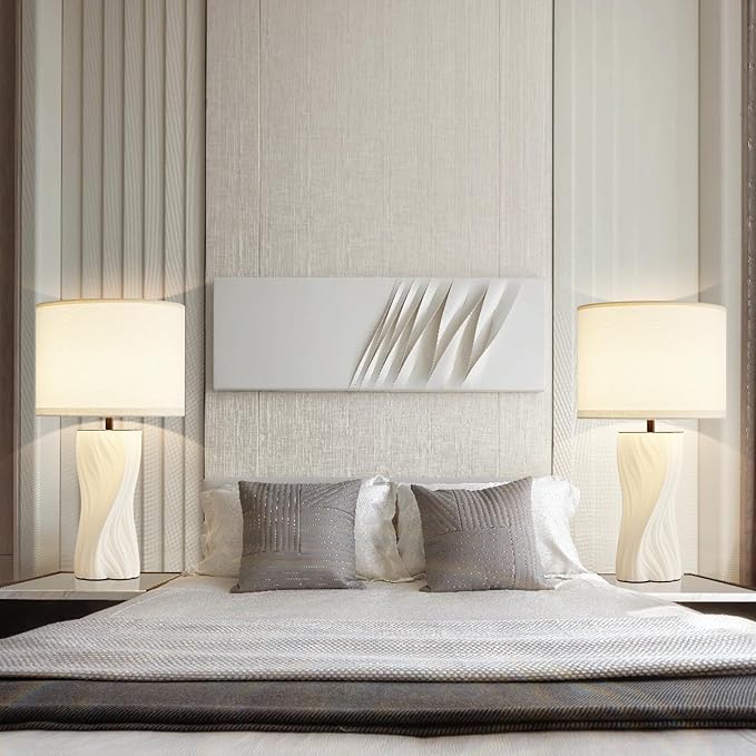 Modern Plug in Ceramic Table Lamps Large 26.75In White Table Lamp Living Room