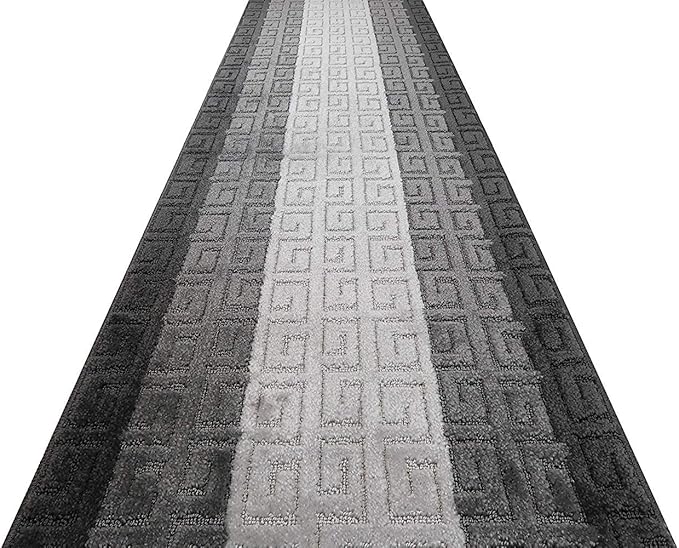 Custom Length Hallway Runner Rug,Slip Resistant,Meander Grey, 26 Inch X 23 feet, Sold and Priced Per Foot