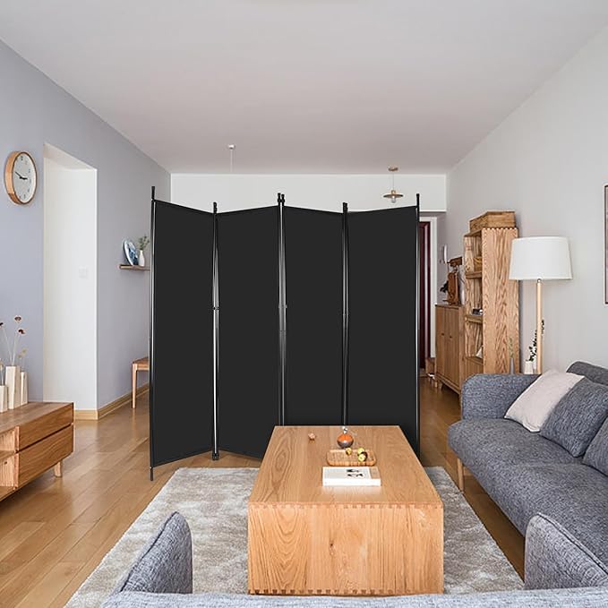 4 Panel Folding Room Divider, 6.7FT Wide Portable Privacy Screen, Room Partition Wall Dividers, Freestanding Partition Room Separation for Bedroom Office Restaurant Hospital, 80" Wx68 H, Black