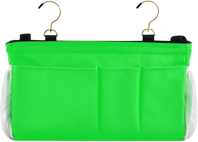 KOPIRIT Neon Cyan Bedside Caddy Storage Bag Bedside Organizer for Headboards Bunk Beds Bedside Shelf Hanging Organizer 6 Pockets with Hooks for Book Glasses Phone Holder
