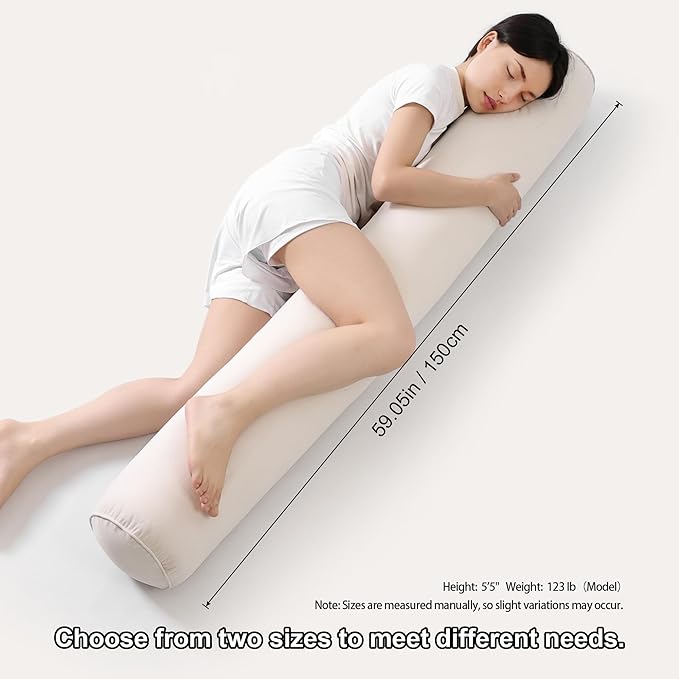 Body Pillow for Adults – Long Bolster Pillow for Bed, Round Cuddle Pillow, Full Support for Side Sleepers,59 x 7.87 Inches,Misty White