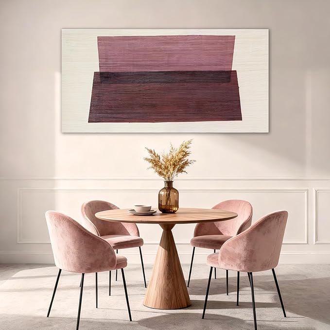 YETHEN WAL Neutral Burgundy Mauve Abstract Wall Art, Hand-Painted Textured Geometric Stripe Canvas Painting, Earth-Tone Minimalist Artwork for Living Room Bedroom Office 20x40 Inch