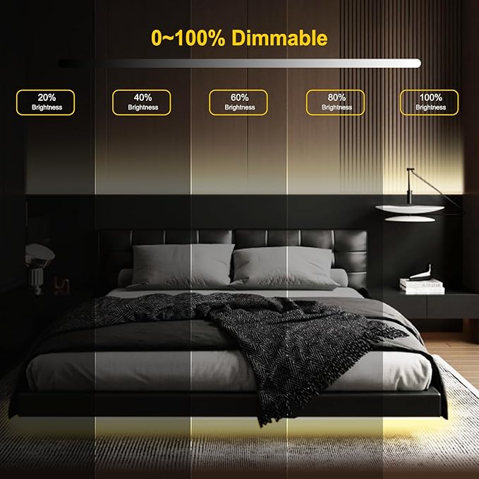 COB LED Strip Light,CCT Dimmable Strips Light,2700K-6500K,24ft/7.5m,8mm Wide,CRI90+ 24V LED Strips Kit with Bluetooth APP Control/Music Mode,for Bedroom,Kitchen,DIY Lighting