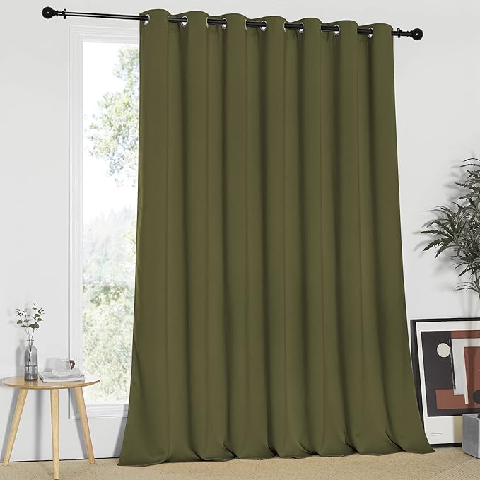 NICETOWN 95 inches Patio Door Curtains - Thermal Drapes Sliding Door Blinds for Hotel and Office, Blackout Shade for Curtain Rods (Olive Green, W100 inches x L95 inches)