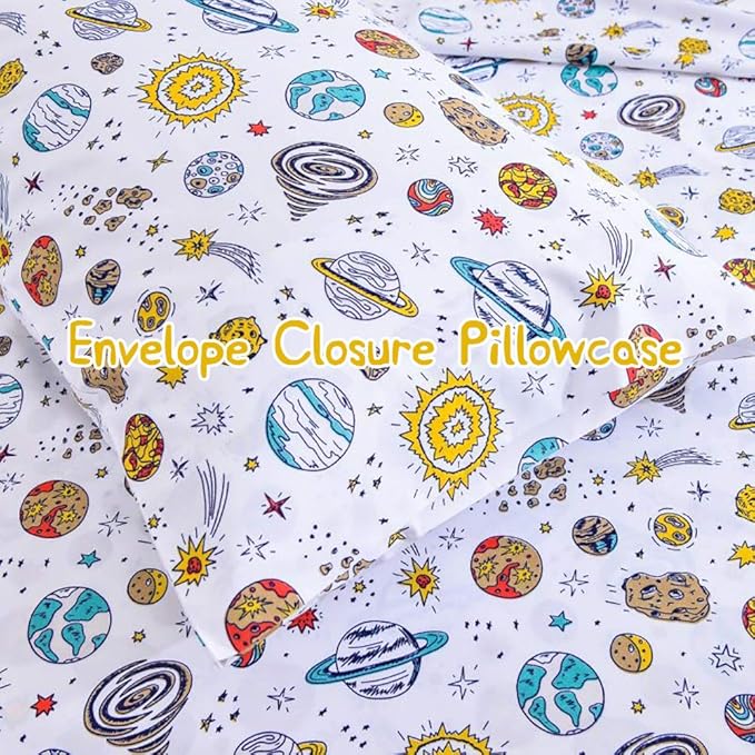 JSD Universe Planets Kids Sheet Set Full Size, 4 Piece Space Theme Microfiber Sheets Deep Pocket