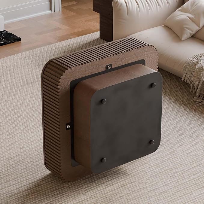Square Small Coffee Table with Storage, Modern Wooden Coffee Table with Solid Wood Veneered, Fluted Center Table Drum Tea Table for Living Room Apartment, 31.5''L×31.5''W×14''H