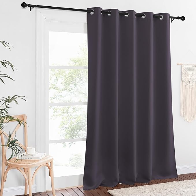 NICETOWN Sliding Door Window Treatment Blackout Patio Door Curtain Panels, Privacy Thermal Drapes for Bedroom Living Room Department with Grommet Top (Greyish Purple, W66 x L110)