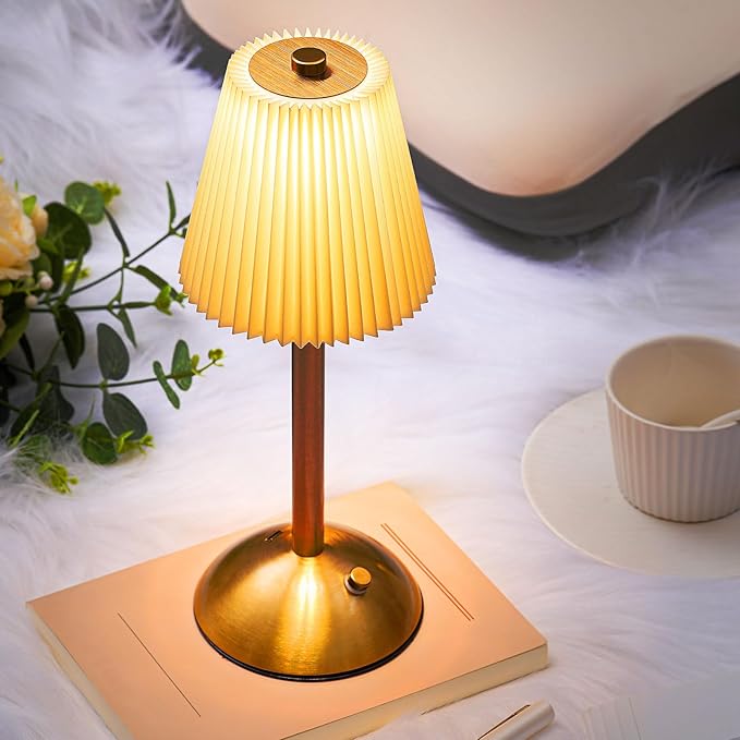 Liliful 4 Pcs Cordless Table Lamp Rechargeable Touch LED Small Gold Portable Battery Operated USB-c Desk Lamp 3 Color Dimmable for Bedroom Living Room Dining (Gold,Beige Cloth Style)