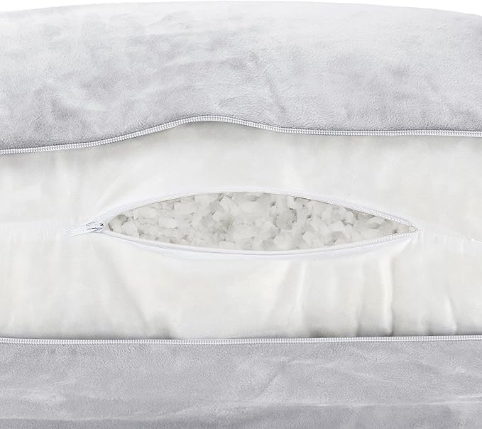 Husband Pillow Light Grey, Original Reading Pillow in Bed Rest Chair, Shredded Memory Foam Large Lounge Cushion Adult Backrest with Arms, Comfy Back Support for Sit Sitting Up, Wash/Removable Cover