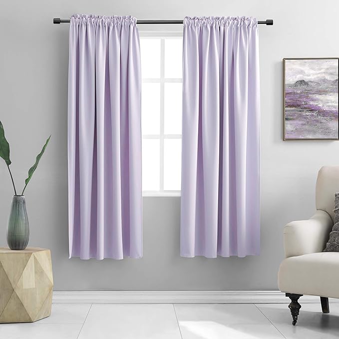DONREN Lavender Purple Room Darkening Curtains for Kitchen - Window Treatment Rod Pocket Curtain Drapes for Bedroom(52 W by 63 Inch Length,Set of 2 Panels)