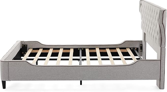 Christopher Knight Home Salus Linen Upholstered Queen Size Bed Frame with Headboard, Modern Queen Bed Frame and Headboard, Wooden Slats Support, Easy Assembly, No Box Spring Needed, Grey