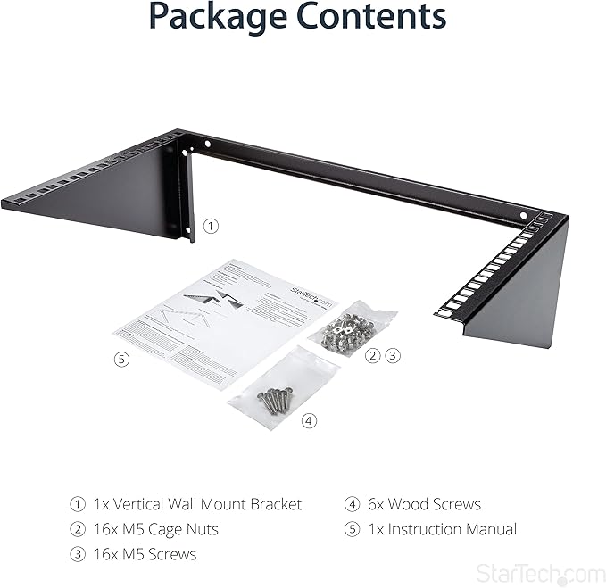 StarTech.com 6U Wall Mount Patch Panel Bracket – 19 in – Steel - Vertical Mounting Bracket for Networking and Data Equipment , TAA (RK619WALLV)