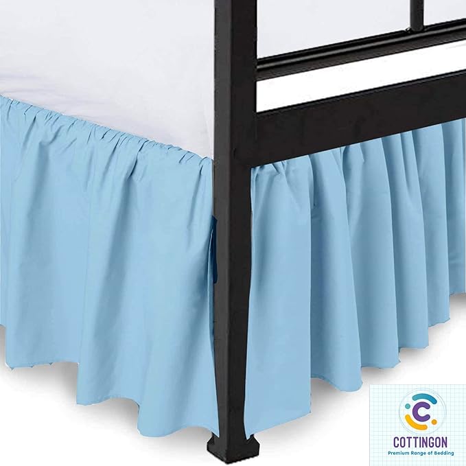 Ruffled Bed Skirt with Split Corners-Dust Ruffle - 18" Drop 100% Microfiber Soft,Sheen & Luxurious Look - Bed Skirts (Light Blue -Full)