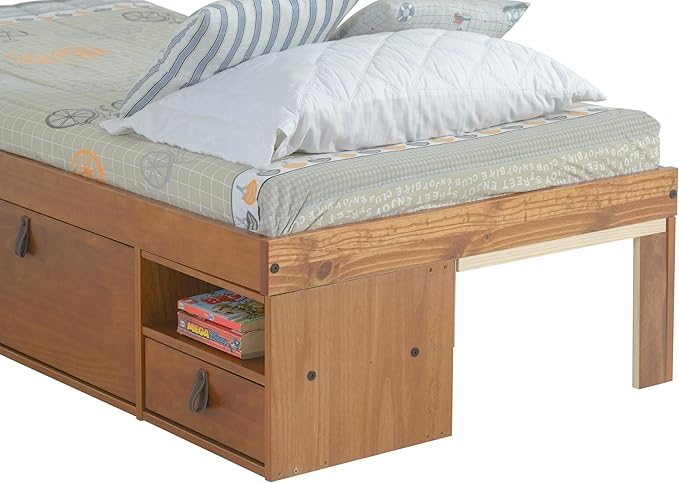 memomad Bali Storage Platform Bed with Drawers (Twin Size, Oak Brown Wood)