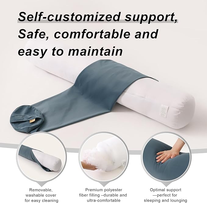 Long Round Body Pillow for Adults – Bolster Pillow for Bed, Cervical Roll Pillow, Firm Support for Sleeping,47.24 x 7.87 Inches,Slate Blue