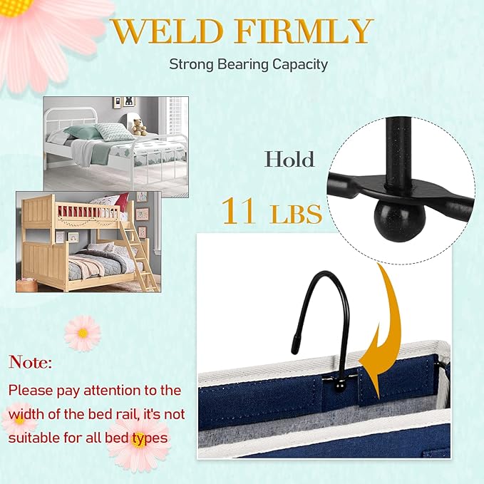 Ozzptuu Bedside Storage Caddy/Bedside Hanging Storage Bag for Headboards Bunk Beds Dorm Rooms Book Phone Magazine Holder (Navy Blue)