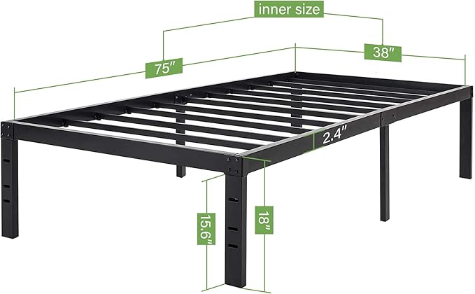 45MinST 18 Inch Maximum Storage Bed Frame/Reinforced Platform /3500lbs Heavy Duty/Easy Assembly/Mattress Foundation/Steel Slat/Noise Free, Twin