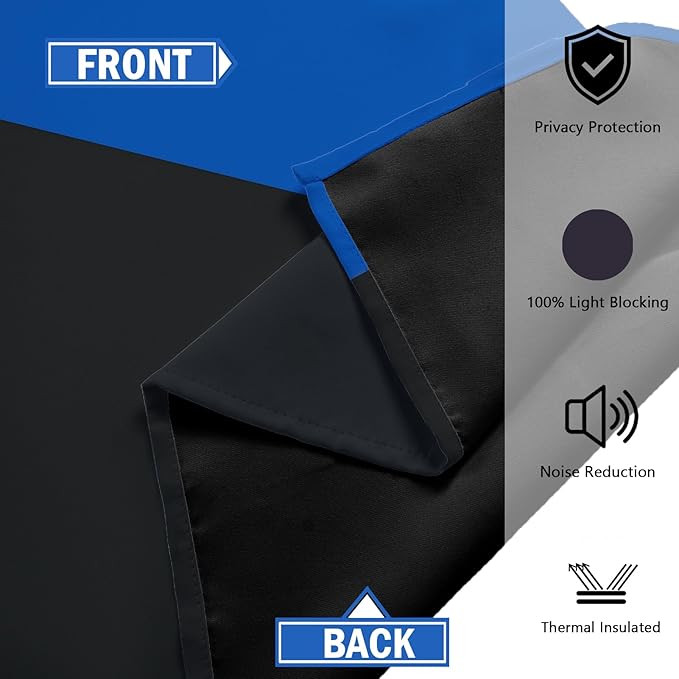 Royal Blue 100% Blackout Curtains for Bedroom 108 inch Extra Long 2 Panels Set Navy Blue Grey Modern Abstract Geometric Black Out Curtains Room Darkening Window Drapes for Living Room, 52Wx108L