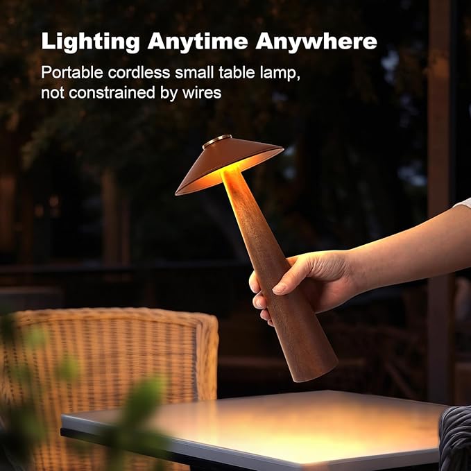 Battery Operated LED Table Lamps, 2000mAh Cordless Desk Lamp with 3 Level Brightness Touch Control Night Light for Nursery,Bedroom,Dining Room(Walnut Wood)