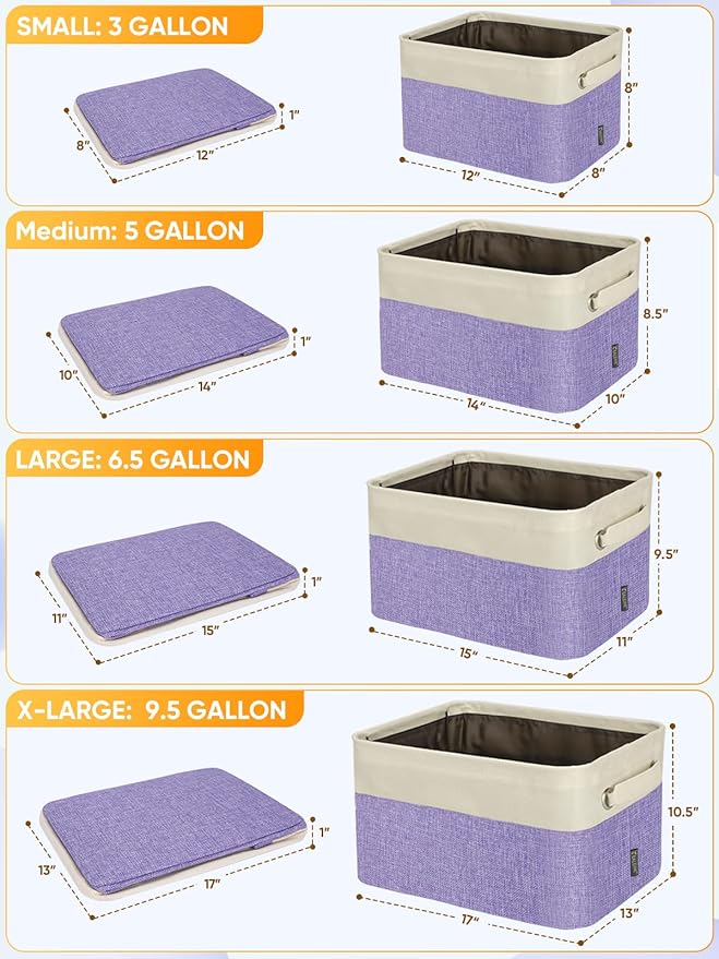 BALEINE 4 Pack Fabric Storage Bins for Shelves, Linen Storage Baskets for Organizing, Decorative Closet Bins for Clothes, Home (Lavender, 15''x11''x9.5'')