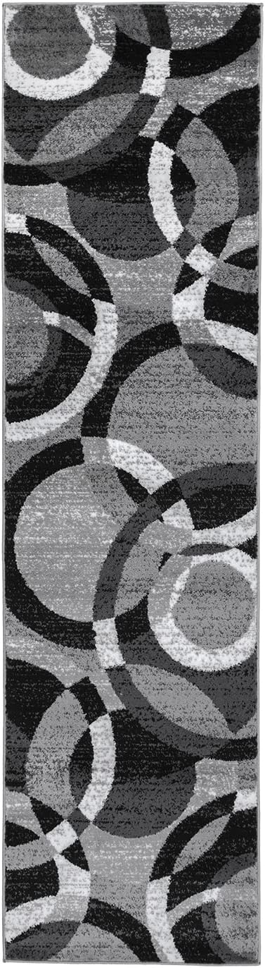 Rugshop Contemporary Abstract Circles Perfect for high Traffic Areas of Your Living Room,Bedroom,Home Office,Kitchen Runner Rug 2'7" x 12' Gray