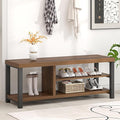 FOLUBAN Shoe Bench, Modern Wood and Metal Storage Bench for Entryway Hallway, Industrial Indoor Shoe Rack Bench Seat for Bedroom, Living Room, Rustic Walnut, 43.3 Inch