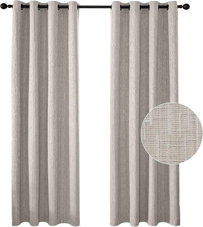 Jacquard Linen Curtains 84 inch Length 2 Panels Thick Faux Linen Blended Window Drapes Burlap Textured Curtains with Grommet for Living Room Bedroom Farmhouse (52x84 Beige) Natural