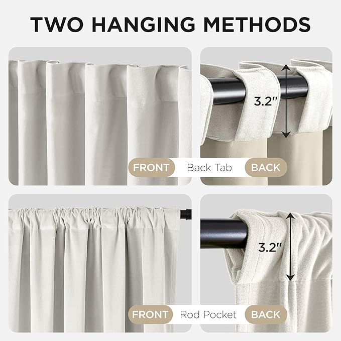 Joydeco White 100% Blackout Curtains 102 Inch 2 Panels, Luxury Thermal White Velvet Curtains for Bedroom Living Room, Soundproof Blackout Window Drapes, Rod Pocket & Back Tab (52W x 102L)